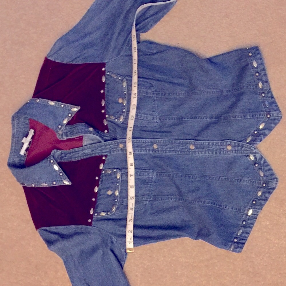 Vintage ROPA Western style Denim & velour top - Picture 4 of 8